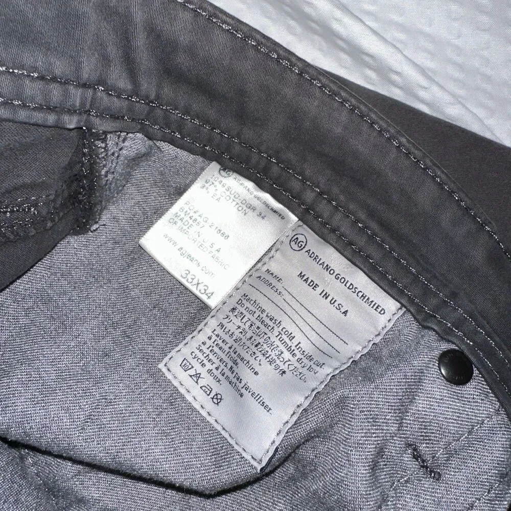 AG Adriano Goldschmied The Protege Jeans Mens 33x34 Black Straight Leg Denim